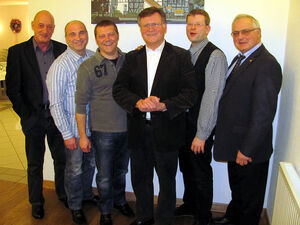 Willi Barbian, Stephan Frank, Norbert Thiele, Tobias Geismann und Hartmut Linke mit Klaus Gödecke (Mitte)